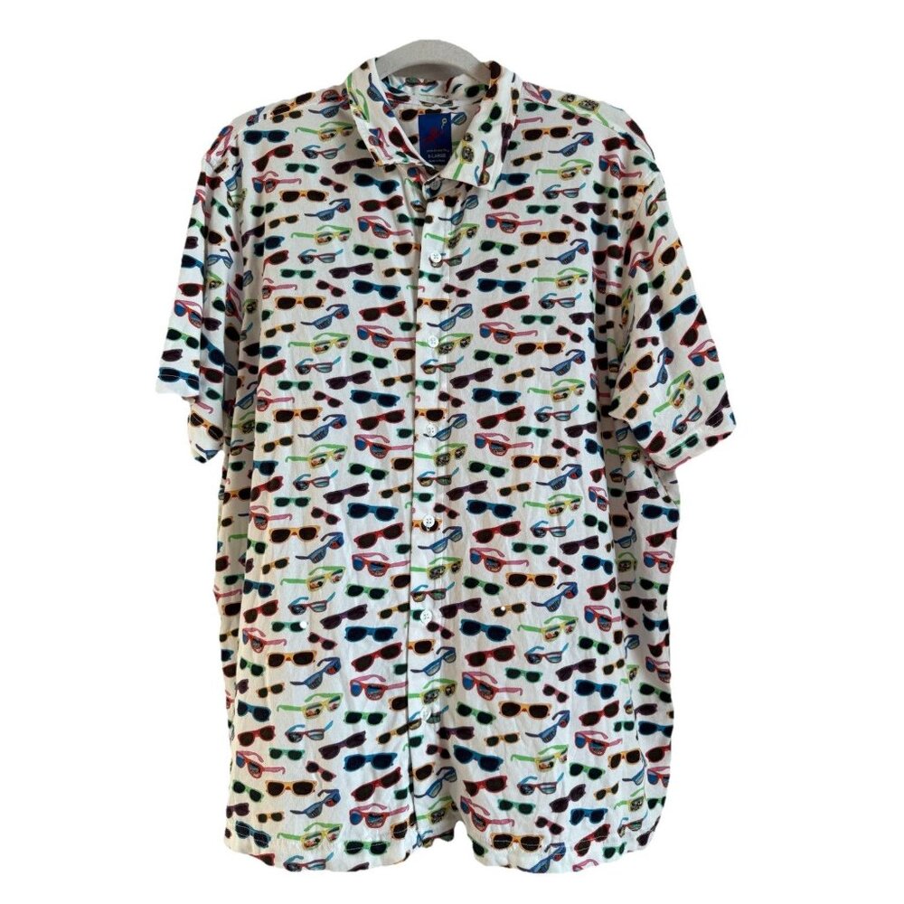 Michael’s Mens Colorful Sunglasses Button T-Shirt Beach Summer‎ Rainbow Size XL